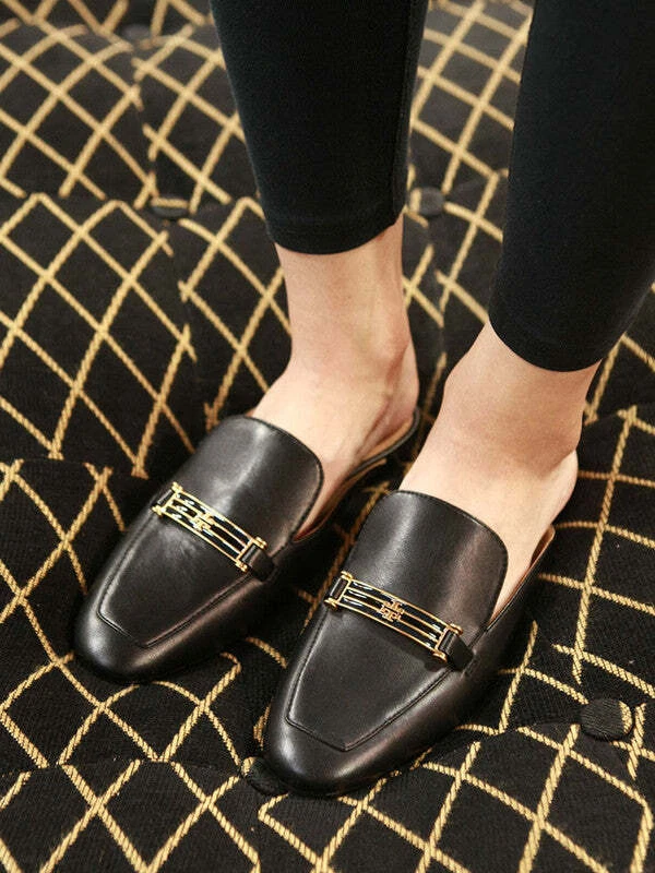 Mocasín para mujer Tory Burch Amelia de cuero de becerro sin espalda mula perfecto negro 52125