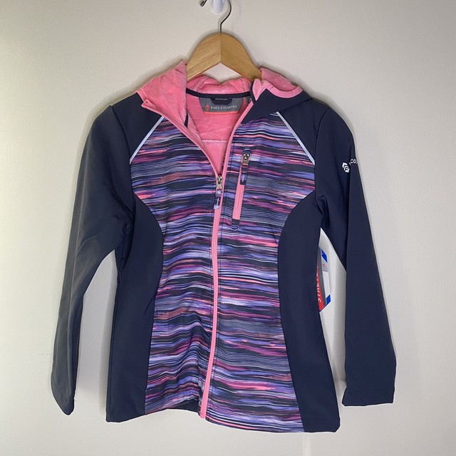 Free Country Girls Full Zip Hooded Softshell Jacket Pink Purple 10/12