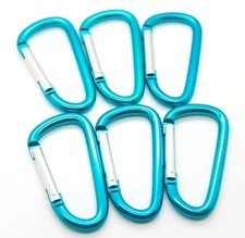 Pack of 6 pc 3" Aluminum Carabiner Clips Keychain D-Ring Hook Spring Belt Teal