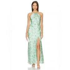 ASTR The Label Elynor Satin Maxi Dress Size Small Green Abstract NWOT