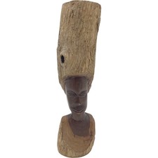 African Wooden Carved Bust Rustic Tribal Figurine Ethnographic Art TH3