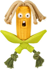Corn Shape Rubber Dog Toy with Rope Tug, Treat Toys, Squeaker Interactive Durabl