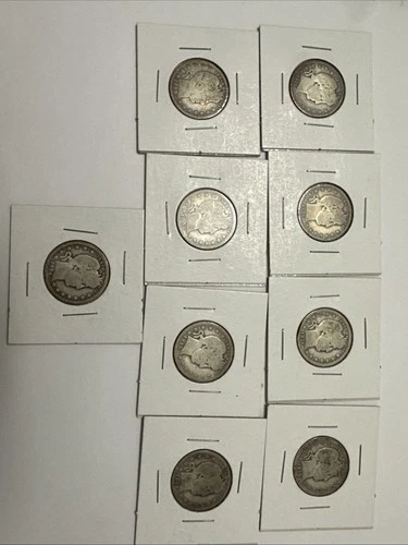 Lot Of 9 Barber Quarters 1911, 1916x2, 1915 S, 1908 O, 1915, 1902, 1898, 1914