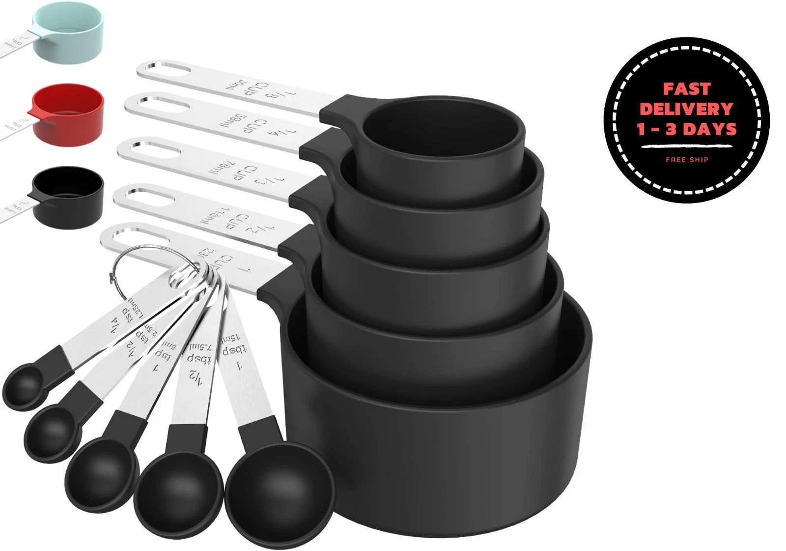 Juego de tazas y cucharas medidoras, tazas y cucharas apilables, tazas medidoras