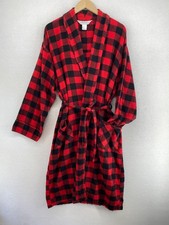 VERMONT COUNTRY STORE Robe Men L Flannel Buffalo Check Lounge Wrap Tie Waist Red
