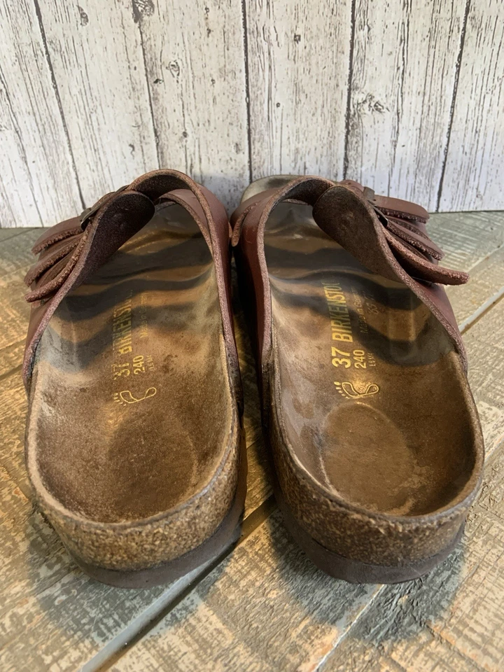 Sandalia Birkenstock Para Mujer Deslizable Cuero Marrón Talla 37 Ajuste Regular EE. UU. Talla 6 Foto 4 de 4