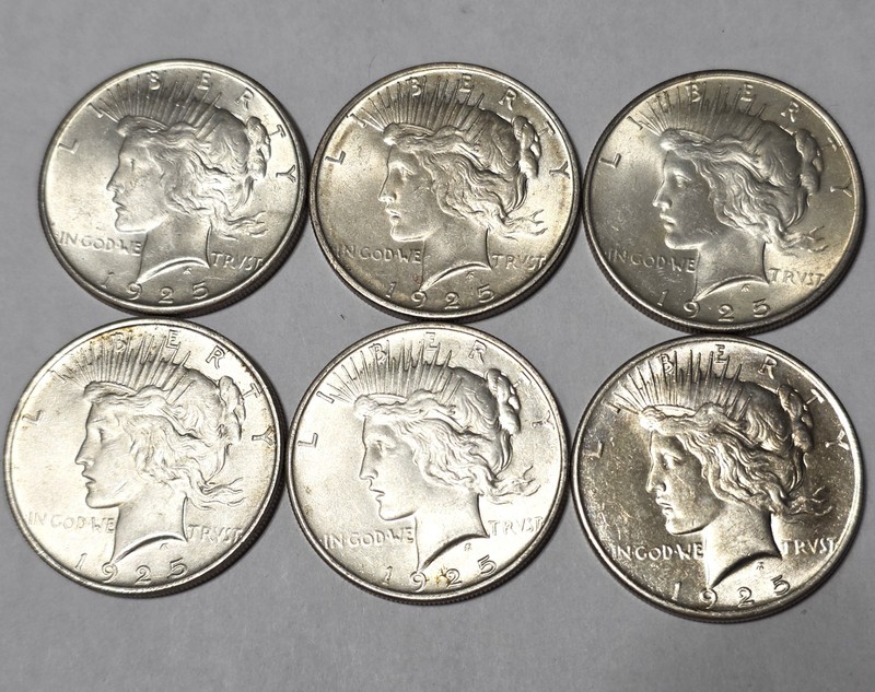 6 x 1925 Peace Dollars - Nice Higher Grade Silver Coins