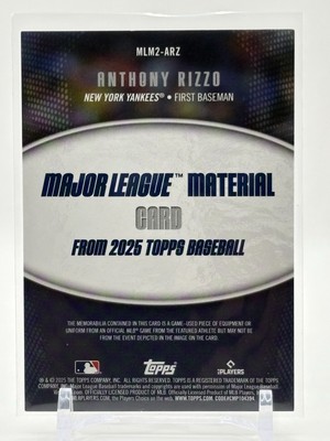 2025 Topps Series 2 ANTHONY RIZZO Major League Material RELIC