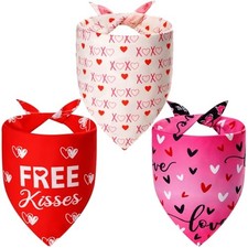 Dog Valentines Bandana XLarge 3PCS, 6 Pattern Sweetheart X-Large red pink black