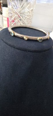 David Yurman Sterlingsilber & 14K Gold Armreif Armband Blautopas & Diamant Akzente Medium