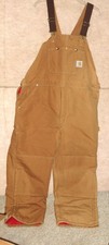 Men's brown Duck CARHARTT insulated quilted bib overalls , size 42 X 28