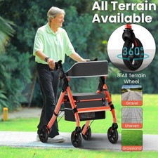 Heavy-Duty Rollator Walker, 450lb Capacity  18" Big Seat, Foldable  Adjustable