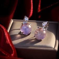 Orecchini Dormeuse Argento Art Deco Mezza Perla in Vetro Viola Semplice SC2