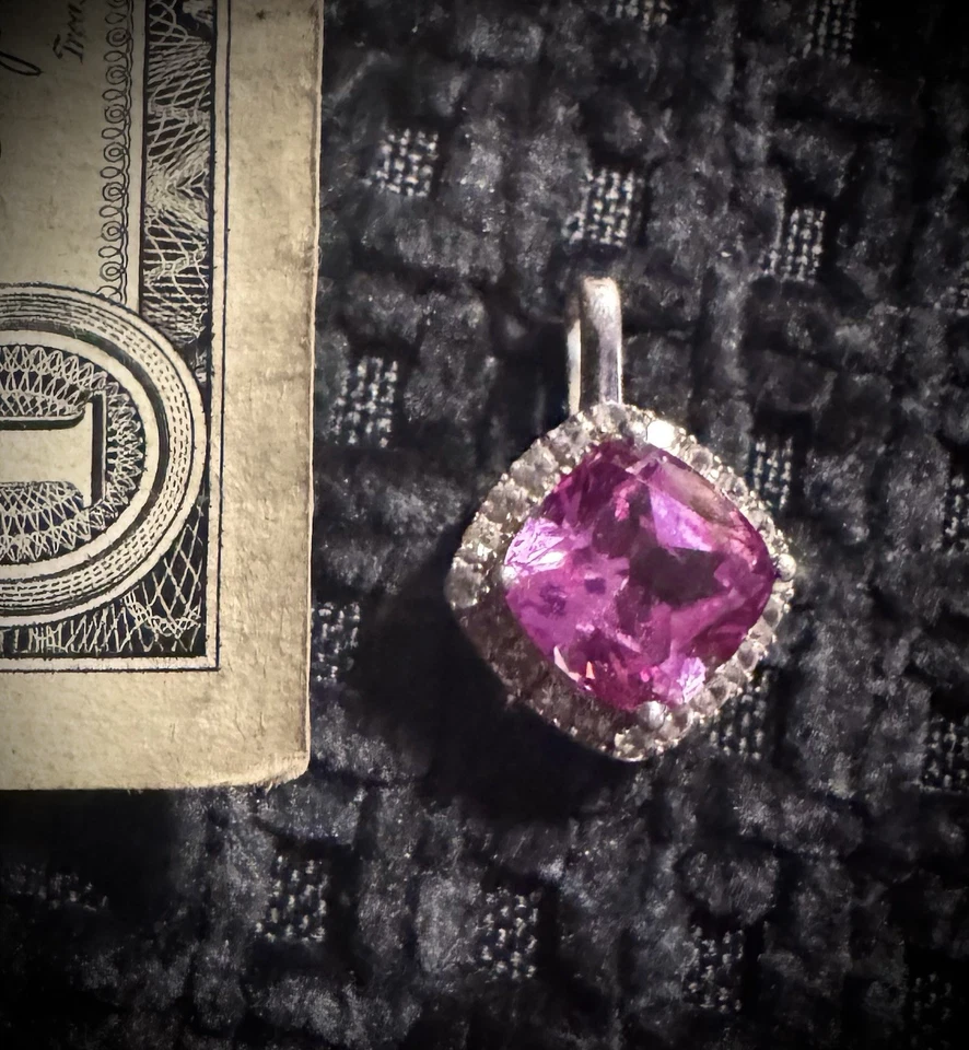 10k White Good Diamond and Pink Sapphire Pendant Stamped By Artist. Beautiful! - Image 3 of 4