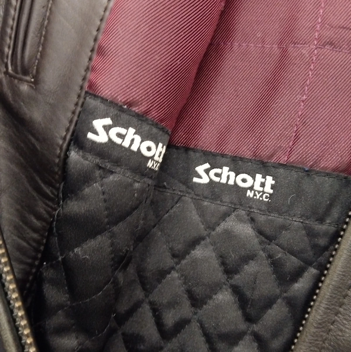 Chaqueta Bomber Schott NYC Cuero Marrón Oscuro L Piel de Vaca LC5100 Cremallera