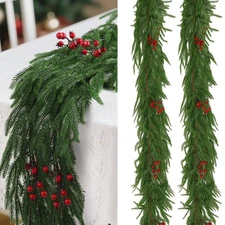2 Pcs Artificial Norfolk Pine Garland, 6FT Christmas Real Touch Winter Pine G...