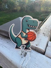 Cute Dinosaur Basketball Player Sticker - Perfect for Children, School, Laptops