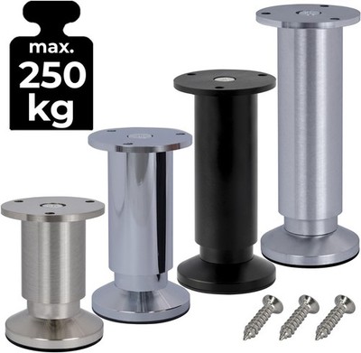 Stahlia Möbelfüße verstellbar (4er Set) 8cm Höhe Chrom Glanz Ø 38mm Aluminium Sc