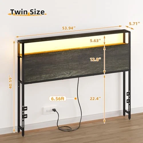 Sized Headboard with 2 Tiers Storage Shelves, Sturdy and Stable Full Black Oak - Image 2 of 4