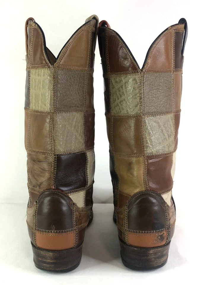VTG 1970's LARRY MAHAN Leather Patchwork Western Cowboy Boots Size 411 - Image 4 of 4