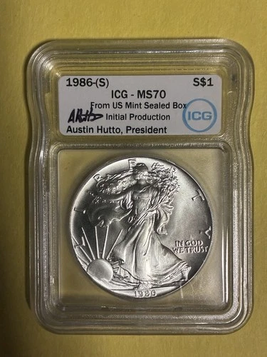 1986-S American Silver Eagle MS70 ICG Initial Production From Mint Sealed Box