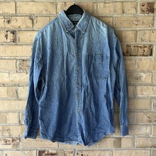 Vintage Men  s Architect Medium Wash Denim Button Down Long Sleeve Shirt - M