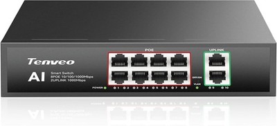 Tenveo 8 Port Full Gigabit PoE Switch PoE+ Ports @120W TEVO-PoE8 Streaming