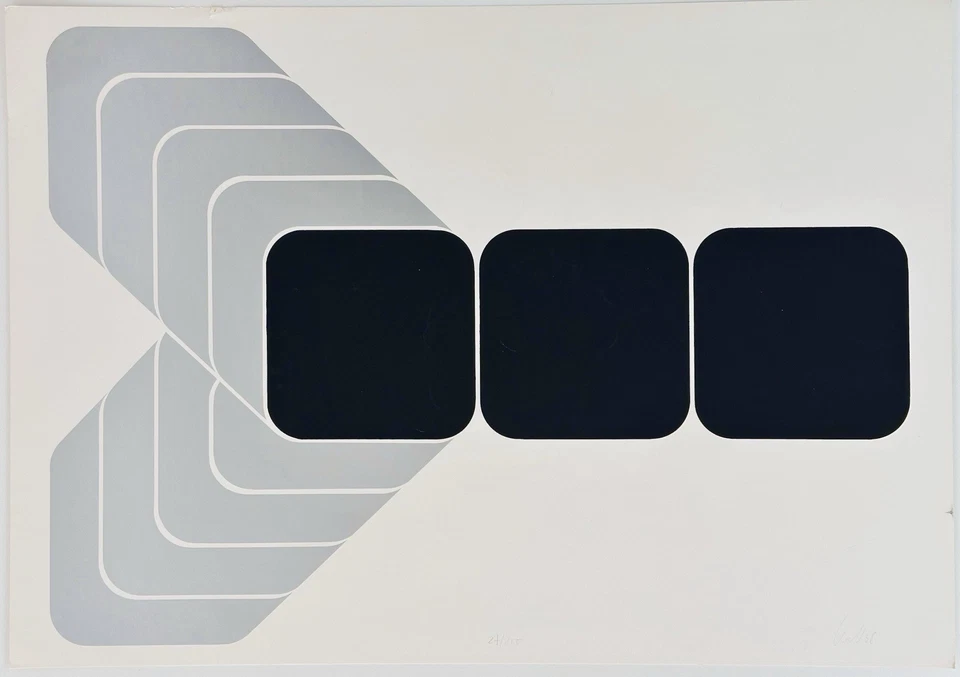 Original THOMAS LENK Signierte Serigraphie Num Siebdruck Silber-Schwarz OpArt 68 - Bild 1 von 4