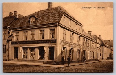 Bokhandel Pappersaffar Store Kalmar Sweden Sepia Antique Postcard c.1910