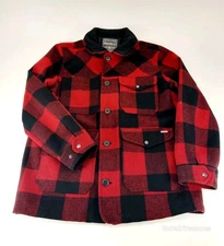 Eddie Bauer Mens XL Red & Black Plaid Wool Chore Barn Coat Field Jacket