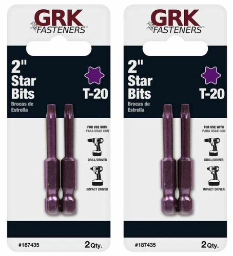 4 PIECES GRK T-20 STEEL STAR BITS 2" QUICK CONNECT BIT 187435 NEW