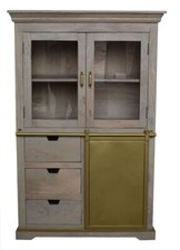 KEYWEST Highboard mit 2 Glastüren/Schiebetüre gold 3 Schubladen Mango WOLF MÖBEL