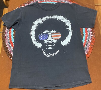 Jimi Hendrix USA Flag Stars Stripes Patriotic 4th July Tshirt Black Sz Small Vtg