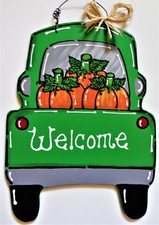 WELCOME Pumpkins TRUCK FALL Wall Art Sign Door Hanger Autumn Thanksgiving Plaque