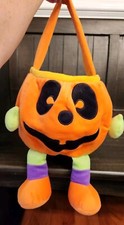 Plush Pumpkin Halloween Candy Bucket Bag Trick Or Treat JOL