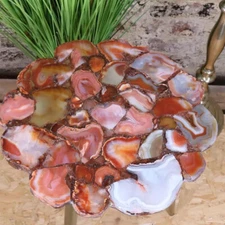 15"x15" Red Agate Geode Coffee Table Top, Agate Center Console Table Top Decors