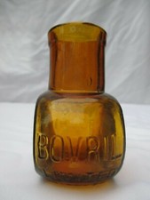 VARIATION  VINTAGE ANTIQUE 2oz AMBER BOVRIL MARMITE JAR BOTTLE POT ADVERTISING