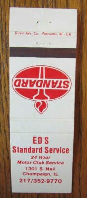 ED'S STANDARD GAS STATION MATCHBOOK MATCHCOVER: CHAMPAIGN, ILLINOIS -E22