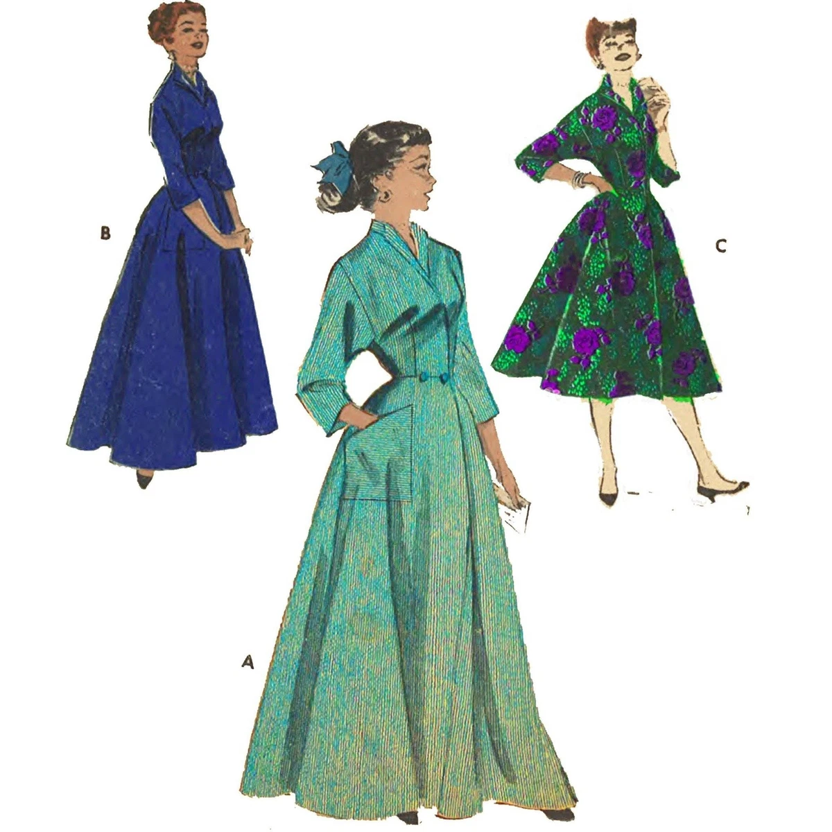 50s Pattern, 'Biddy' House Dress, Housecoat, Dressing Gown - Multi-sizes |  eBay