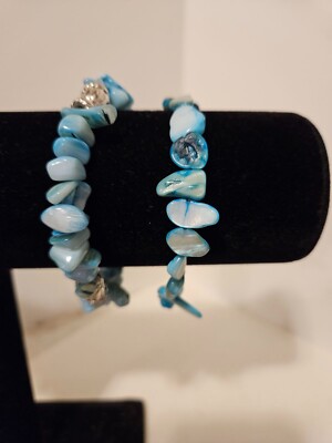 2 Piece Shimmery Turquoise Colored Bracelet Set (With Silver Accent Beads)