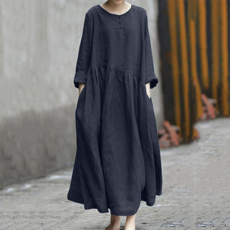 Womens Long Sleeve Cotton Linen Dress Casual Loose Ladies Kaftan Dress Plus Size | eBay Womens Long Sleeve Cotton Linen Dress Casual Loose Ladies Kaftan Dress Plus Size | eBay