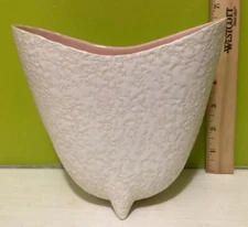 USA Pottery Vase  Pink/ Textured White Glaze ( 50’ S Mid Century Modern)