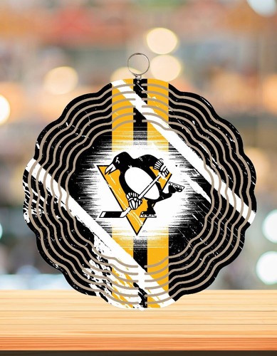 Handmade Pittsburgh Penguins Inspired 8in Round 3D Wind Spinner