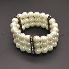 10mm Multicolor South Sea Shell Pearl Round Beads 3 Rows Bracelet 7.5 inch