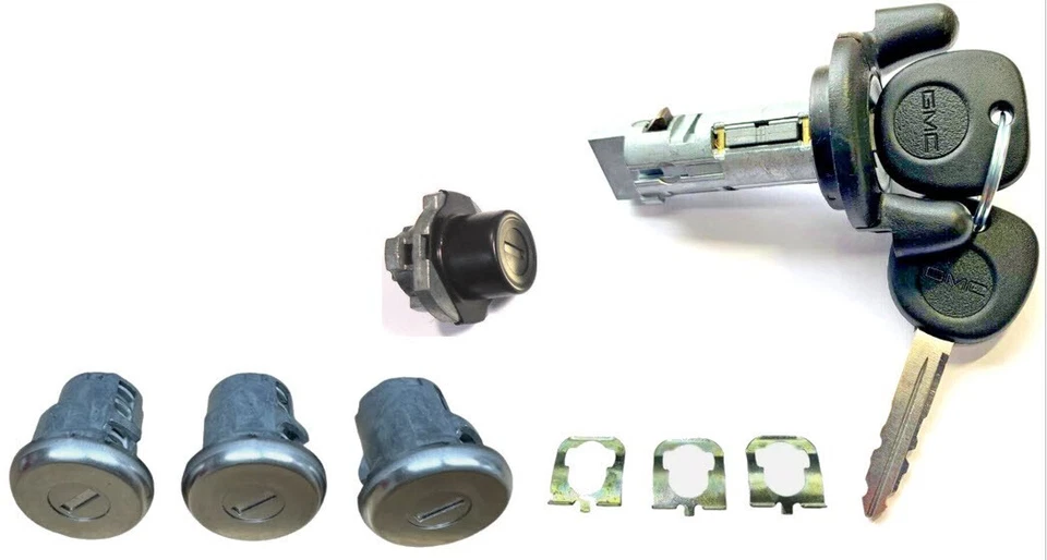 NUEVA CERRADURA DE ENCENDIDO GMC SAFARI OEM + 4 CERRADURAS DE PUERTA CILINDRO CON 2 LLAVES CON LOGOTIPO GMC OEM Foto 2 de 4