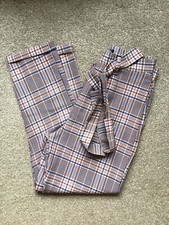 NASTY GAL TARTAN CHECK TURN UP SMART CROPPED TROUSERS WITH BELT SIZE 8 EXCON