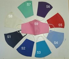 handmade face mask solid color, cotton fabric, 3 layers with filter pocket