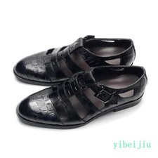 Summer Men's Embossed Real Leather Sandals Hollow Out Roman Gladiator Shoes 2026