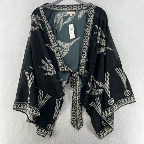 Pilcro Anthropologie Tops Women's One Size Black Geometric Front Tie Kimono Crop