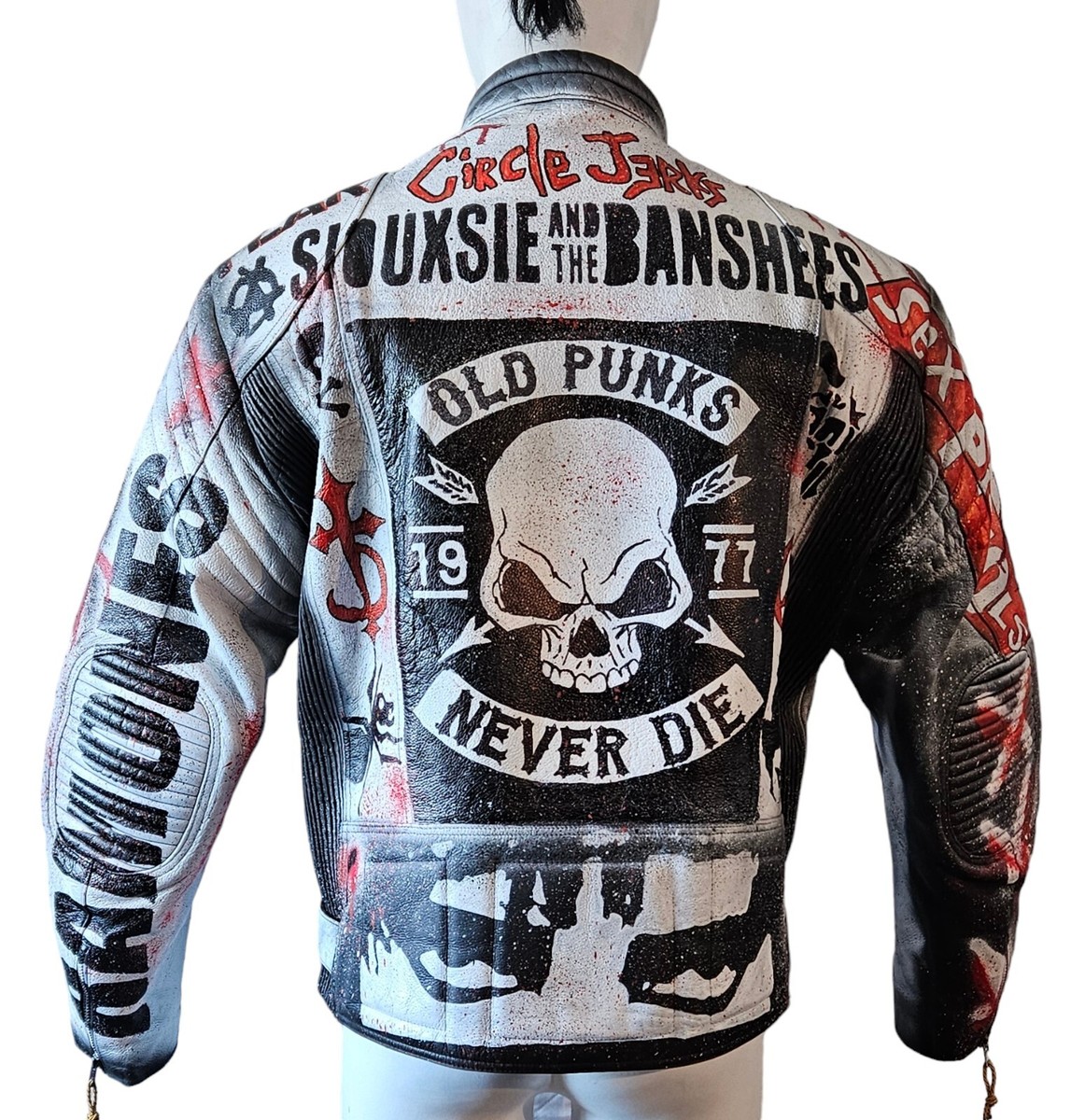 Vintage Leather Hand Painted Custom Old Punk Rock Bikers Jacket #2
